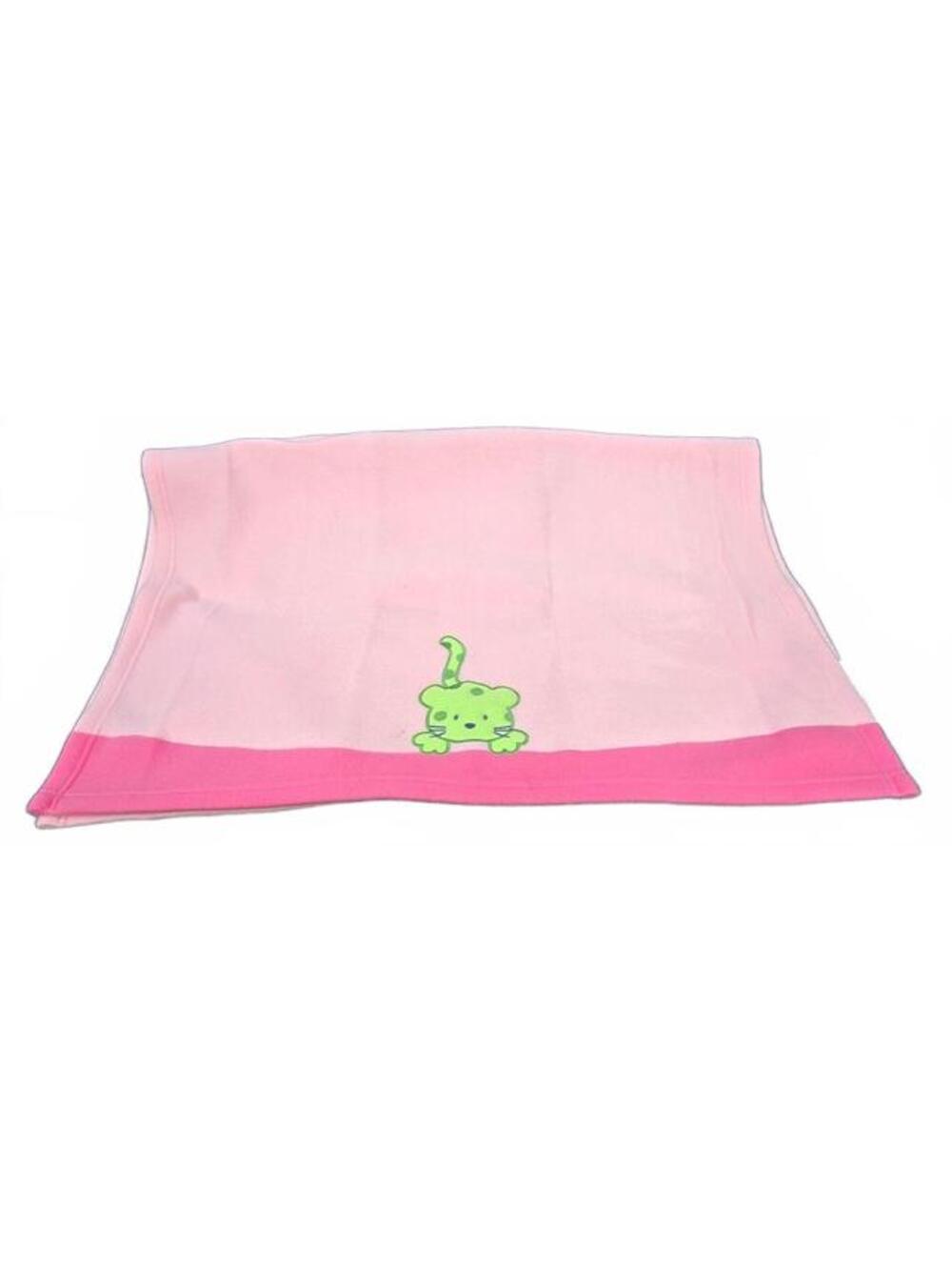 Small Wonders Pink Green Fleece Baby Blanket Kitty Cat Leopard Tiger